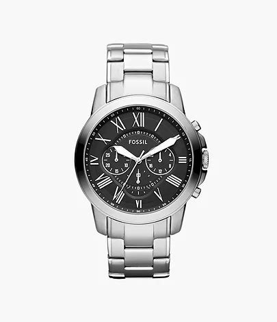 fossil grant chronograph stainless steel watch box set|fossil grant 44mm chronograph.